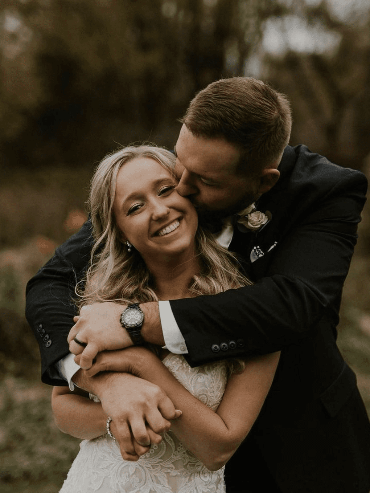 Couple embrace, warm tones